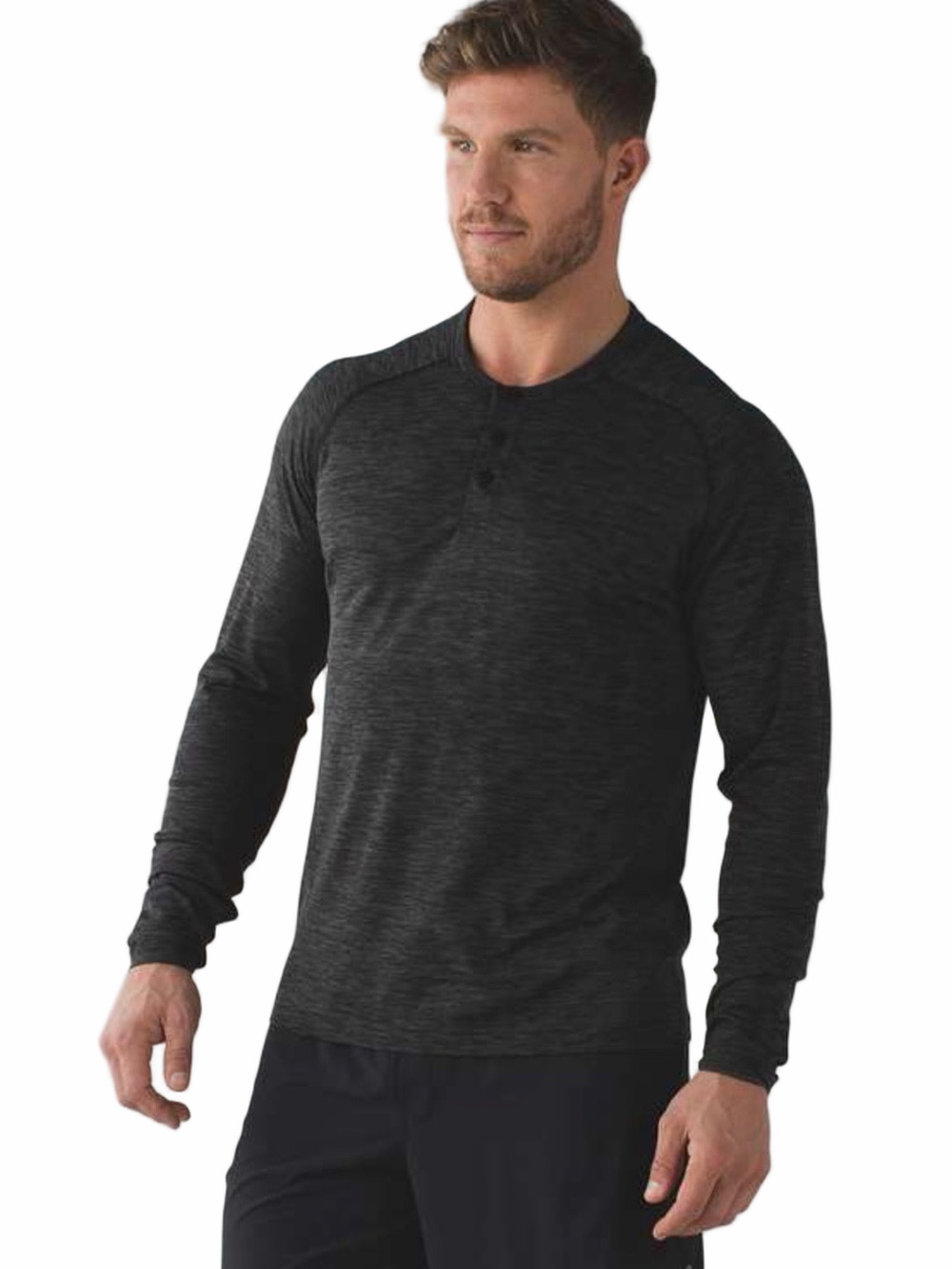 Lululemon Men's Metal Tech Size XL Long Sleeve 3 Button Henley Shirt Slate Black
